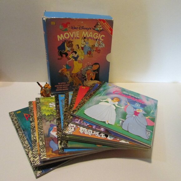 Disney Other - vintage Walt Disney Movie Magic box set 10 Golden Bookss with Rajah figure